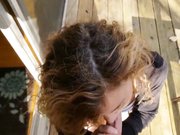 Stunning girlfriend with curly hair doing a fantastic outdoor oral sex