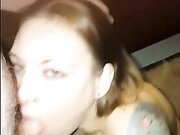 Nice spouse sucks small cock of fat partner and takes a big cumshot on face