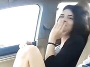 Sexy brunette he just met reluctantly agrees to suck his penis in car